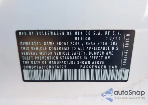 2012 Volkswagen Jetta 2.5L Se from USA, damaged, VIN 3VWDP7AJ1CM336025